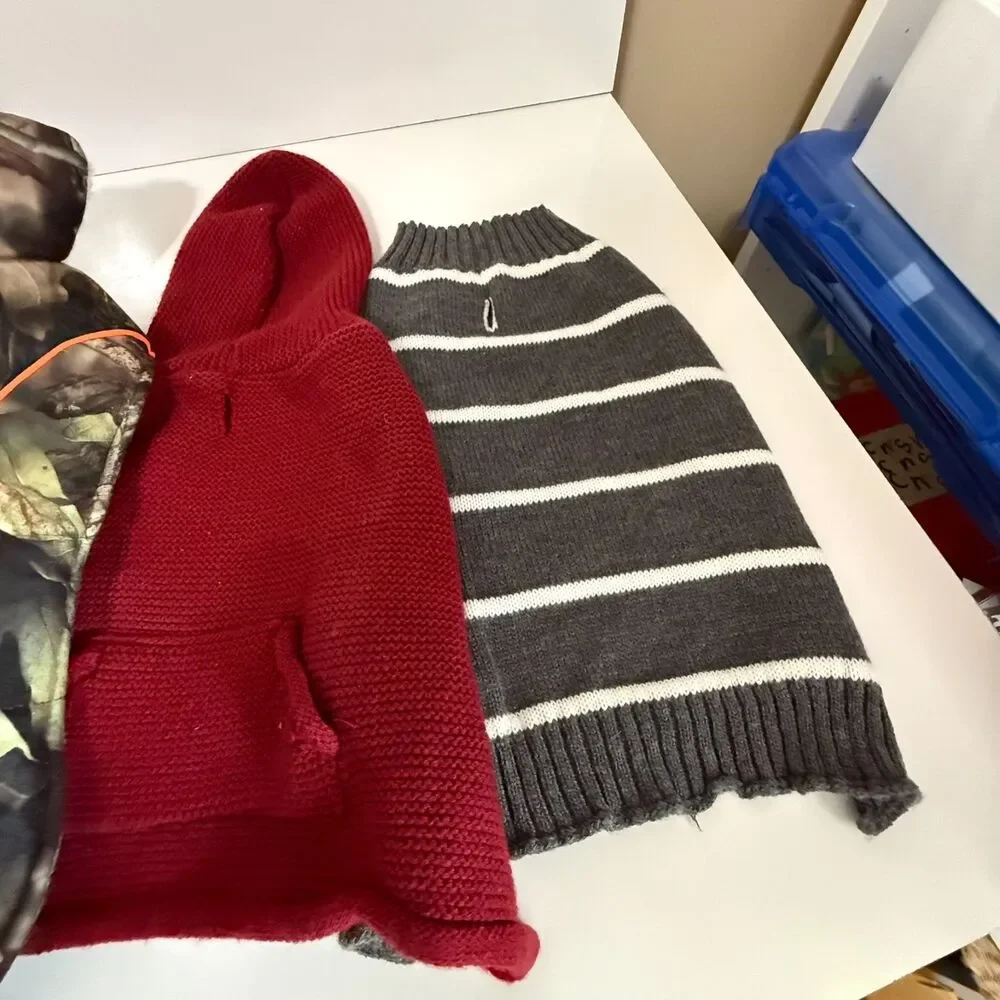 Small Dog Clothing Lot 6 Pieces Sweaters Vest Bandana Mossy Oak Toy Dog
